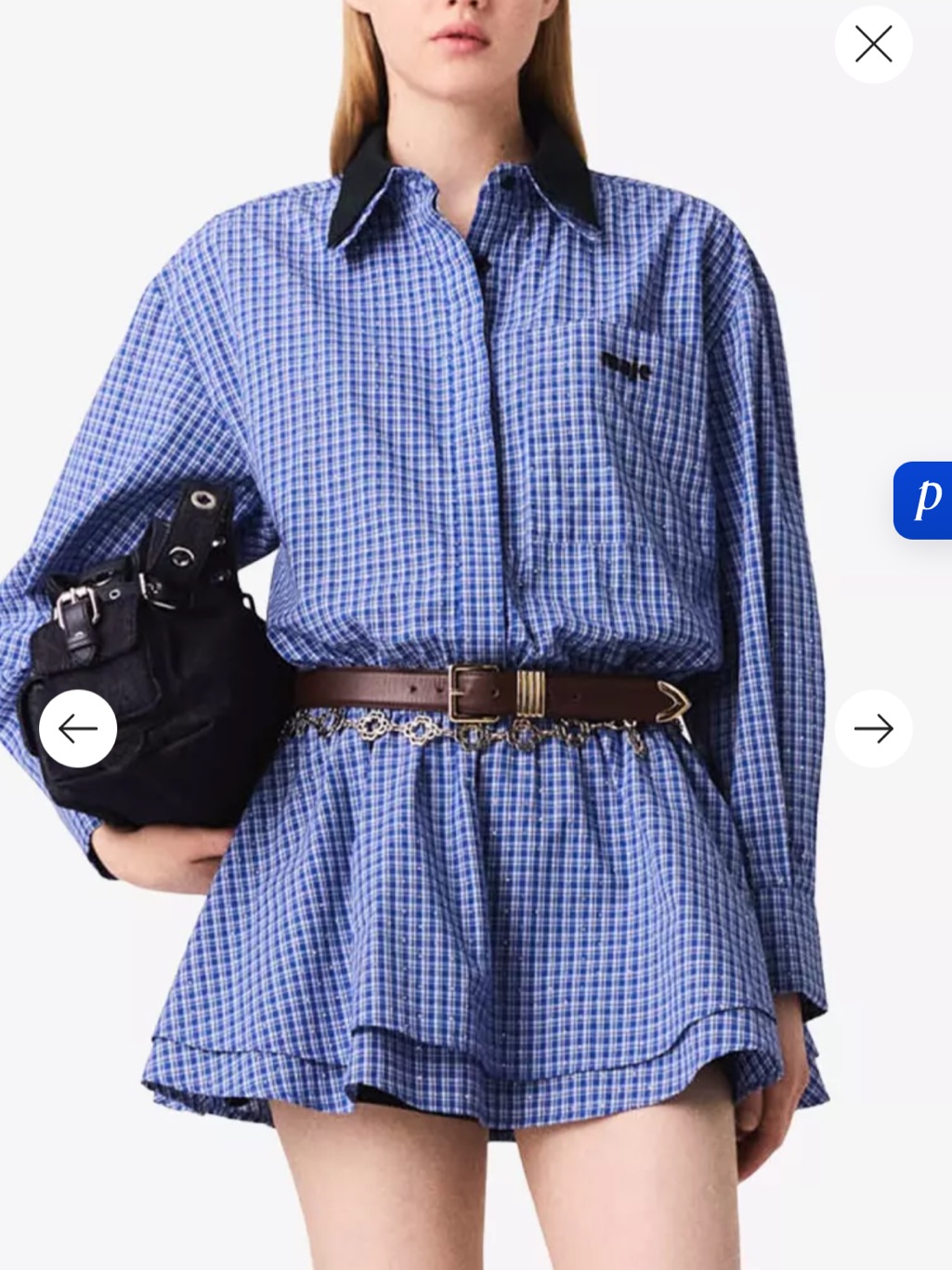 Maje Blue Plaid Button-Down Shirt With Black Collar
